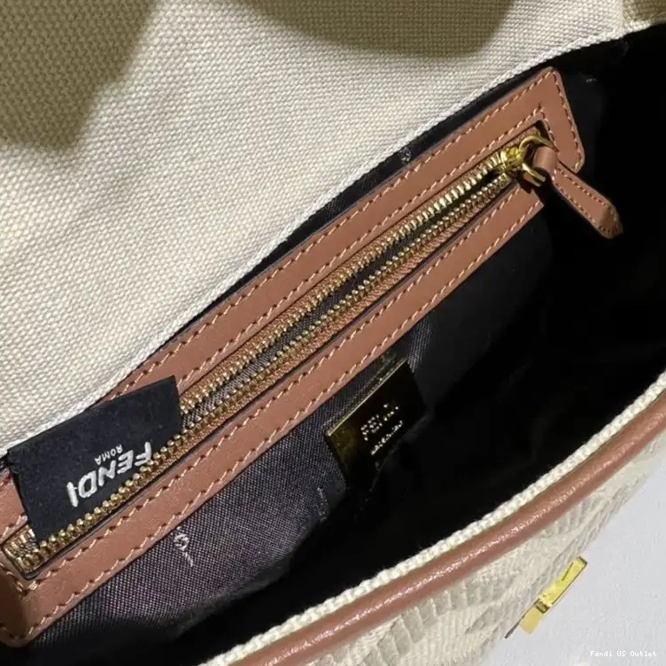 Cheap HOT Canvas Bag Beige FF Fendi In Medium Motif Baguette 0613
